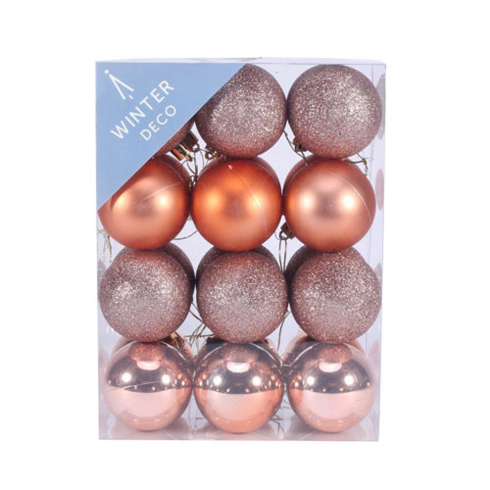 60mm Shatterproof Christmas Baubles Rose Gold Pack of 24 Christmas